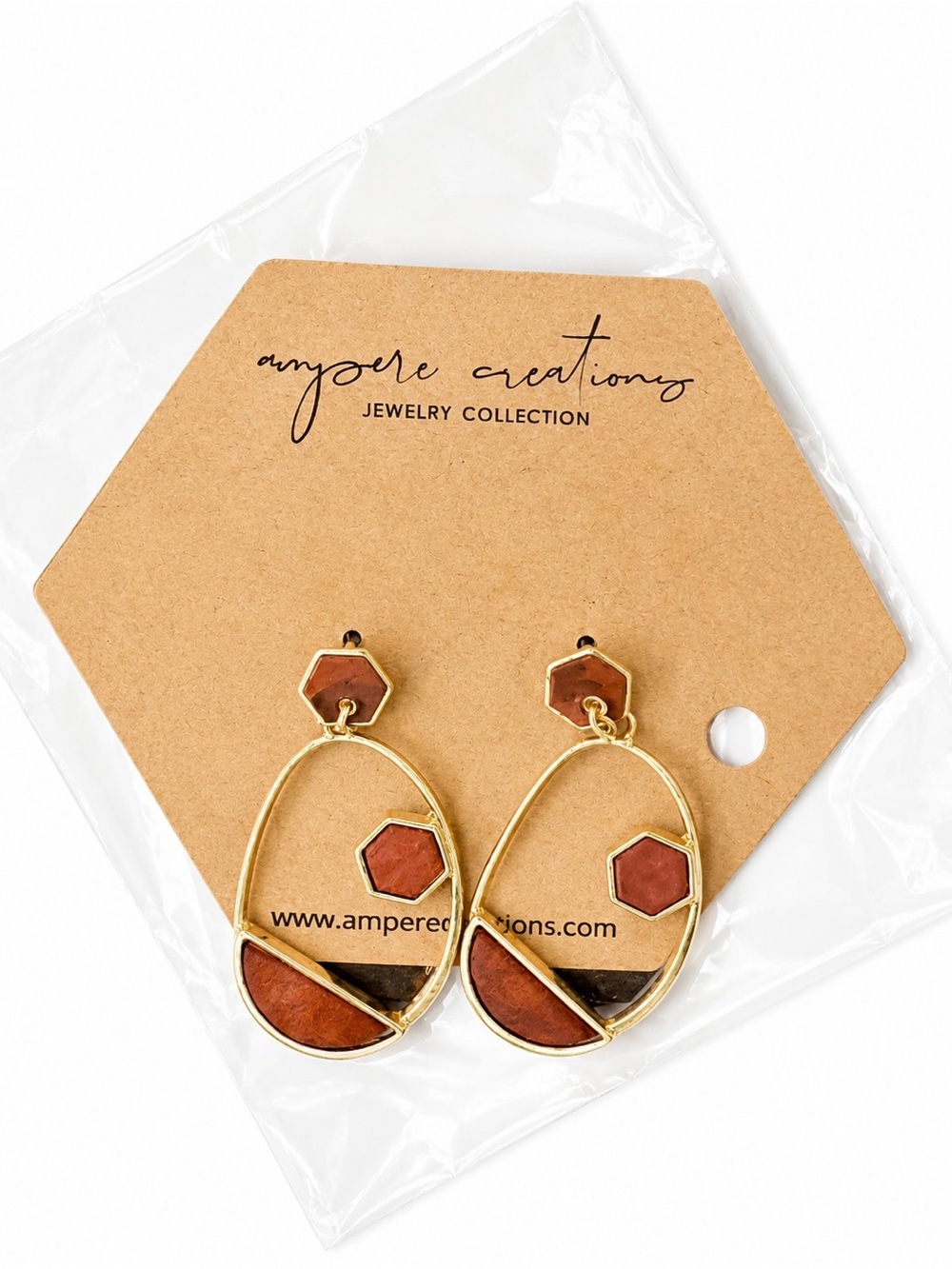 Gold & Brown Geometric Drop Earrings